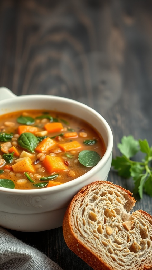 Lentil soup with spinach and carrots